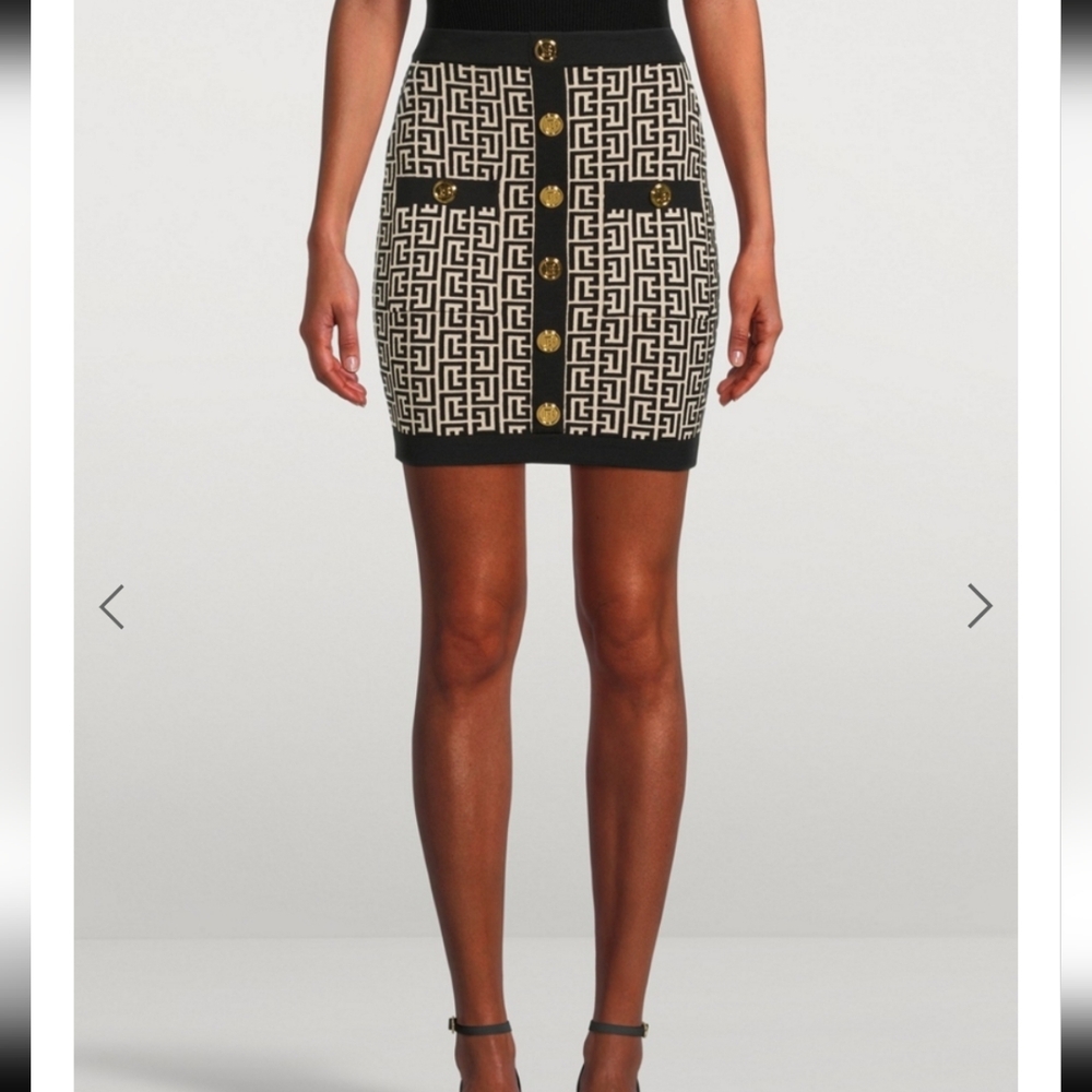 Balmain Black and Gold Geometric Mini Skirt